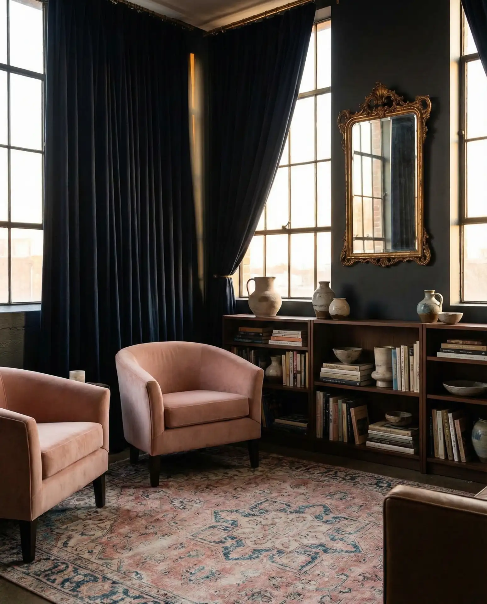 Navy and Pink Bold Maximalist Living Room 2