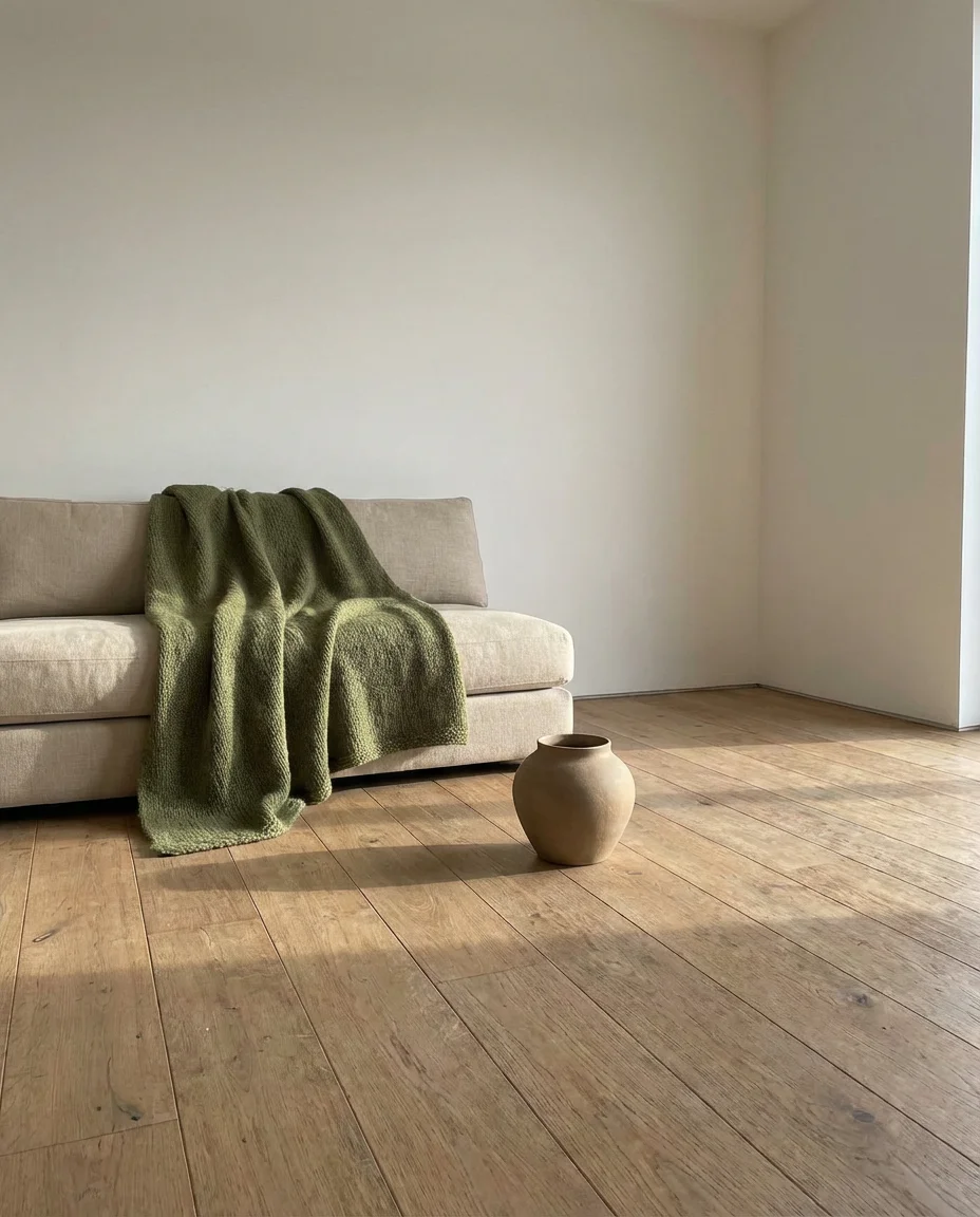 Neutral and Green Minimalist Living Room 2