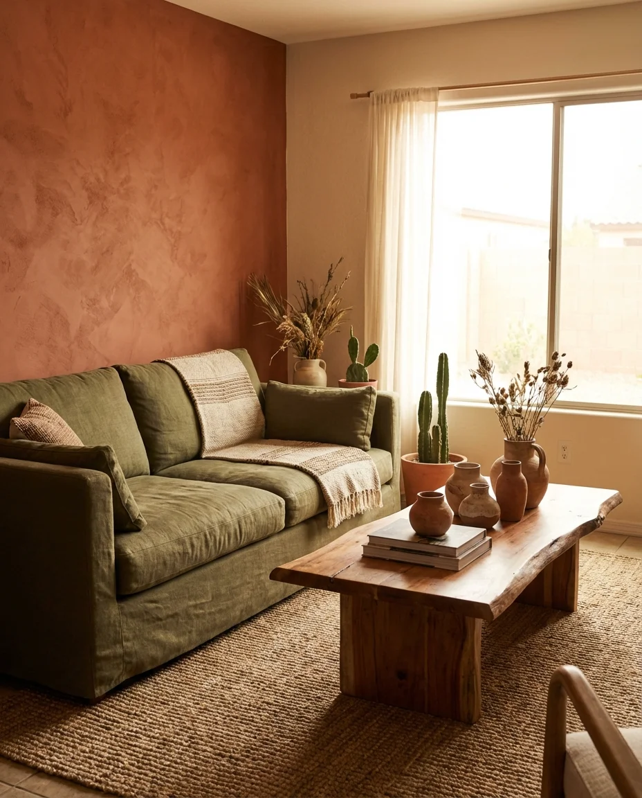 Olive Green and Rust Living Room 1