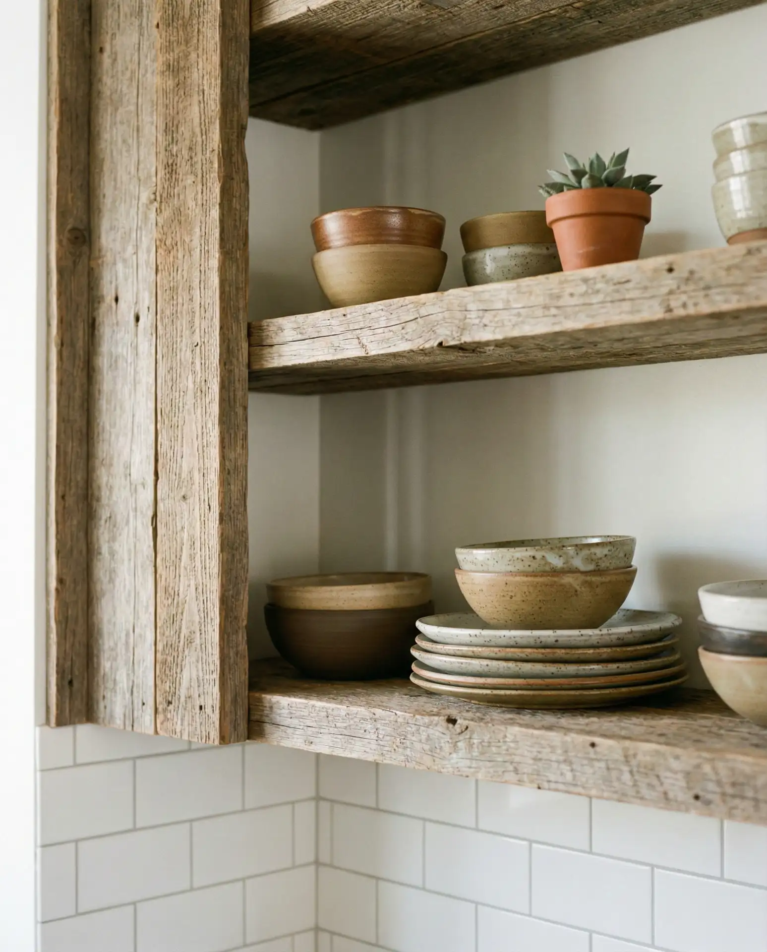 Open Wooden Shelves Instead of Upper Cabinets 2