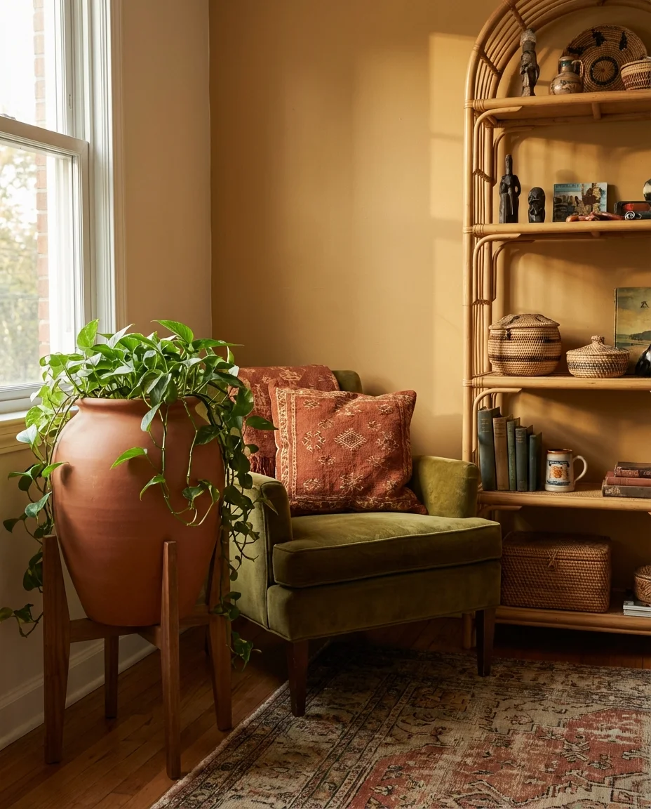 Orange and Green Eclectic Living Room 2
