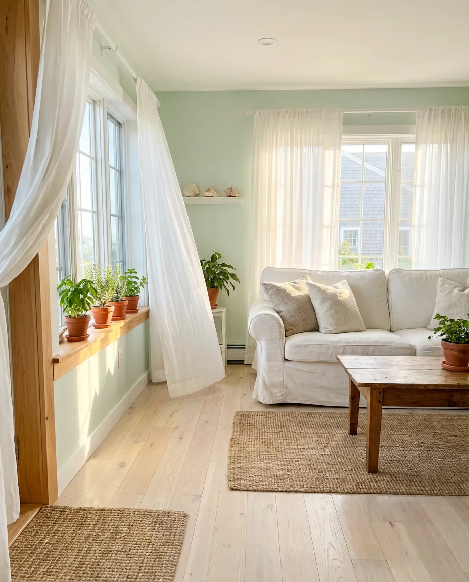 Pale Green and White Airy Living Room 1