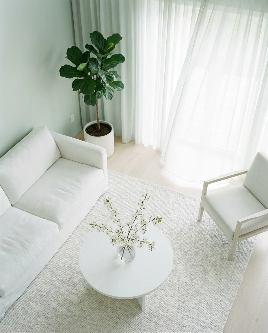 Pale Green and White Airy Living Room 2