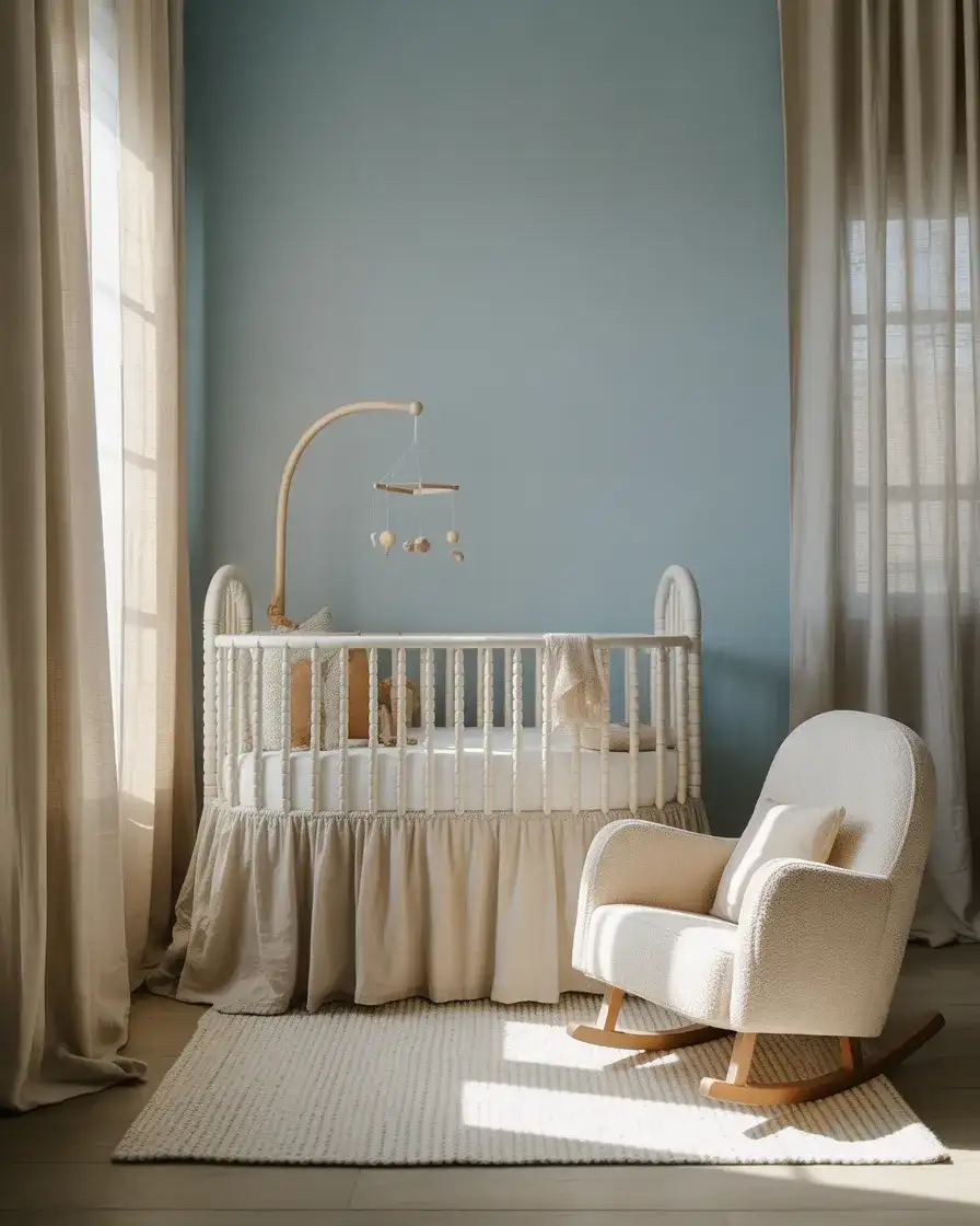 Pastel Blue Nursery Bedroom with Soft Textures 1