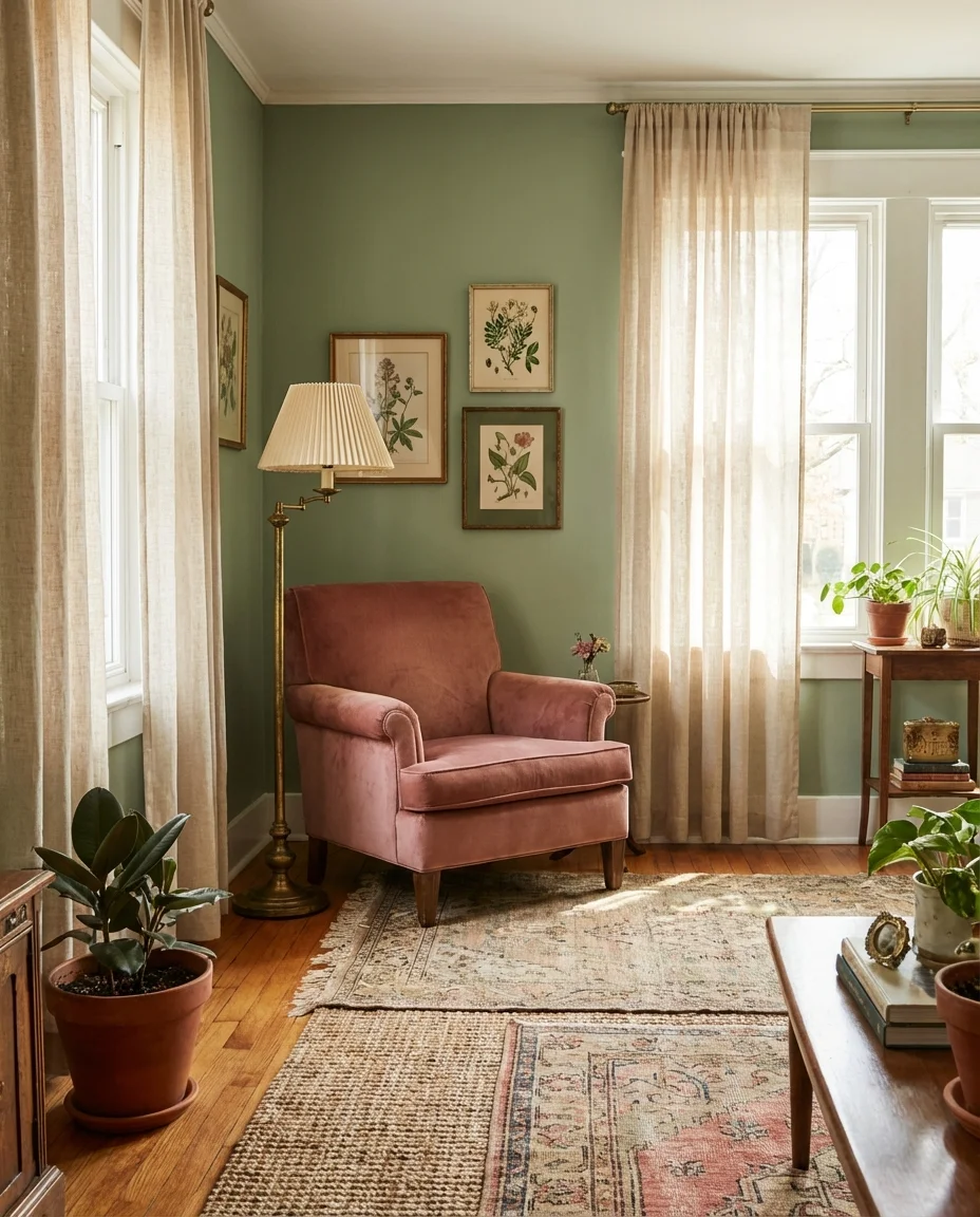 Pink and Green Playful Living Room 1