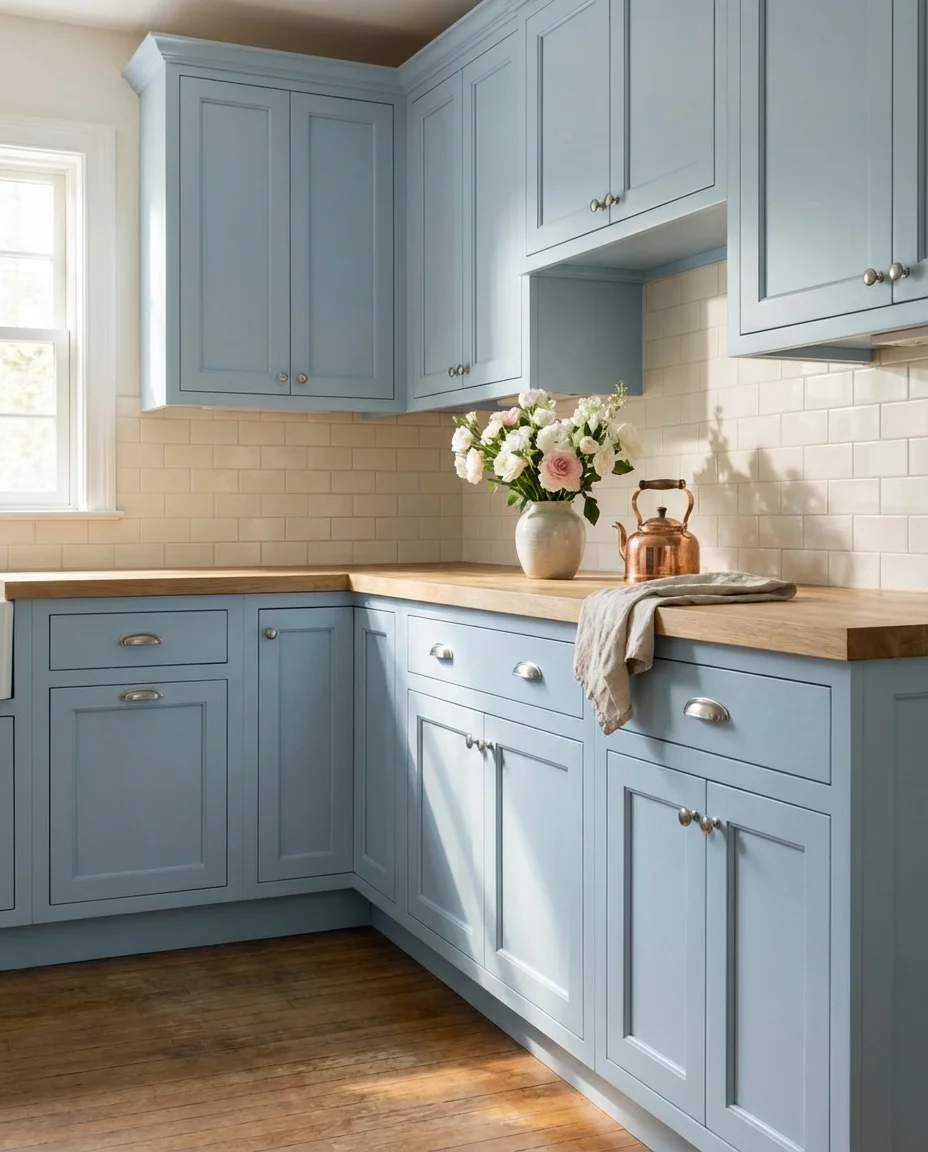 Powder Blue Kitchen with Cream Accents 1