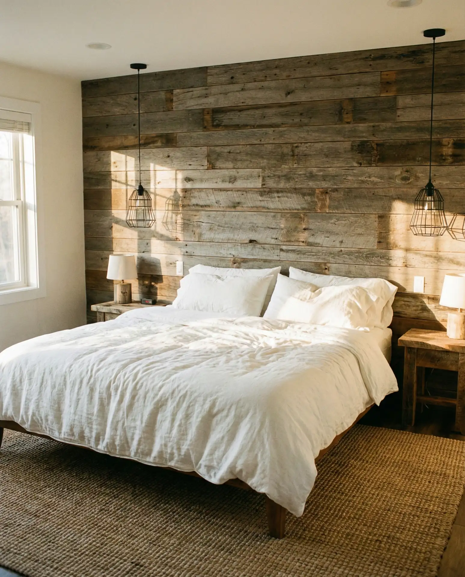 Reclaimed Wood Accent Wall with Modern Lighting 1