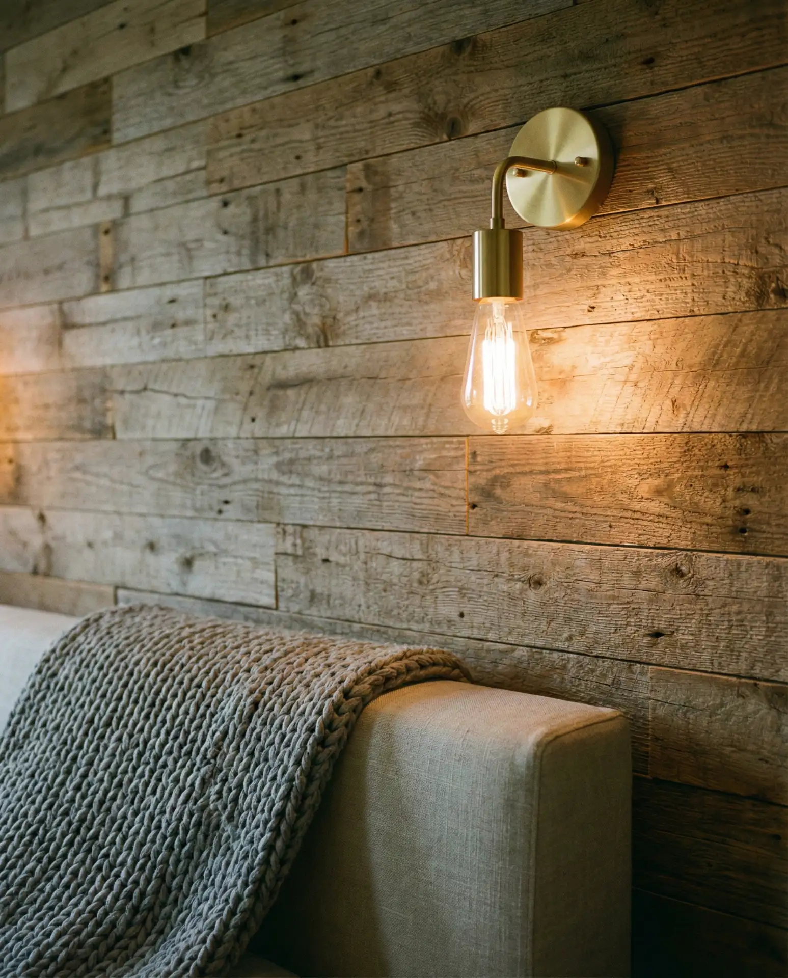 Reclaimed Wood Accent Wall with Modern Lighting 2