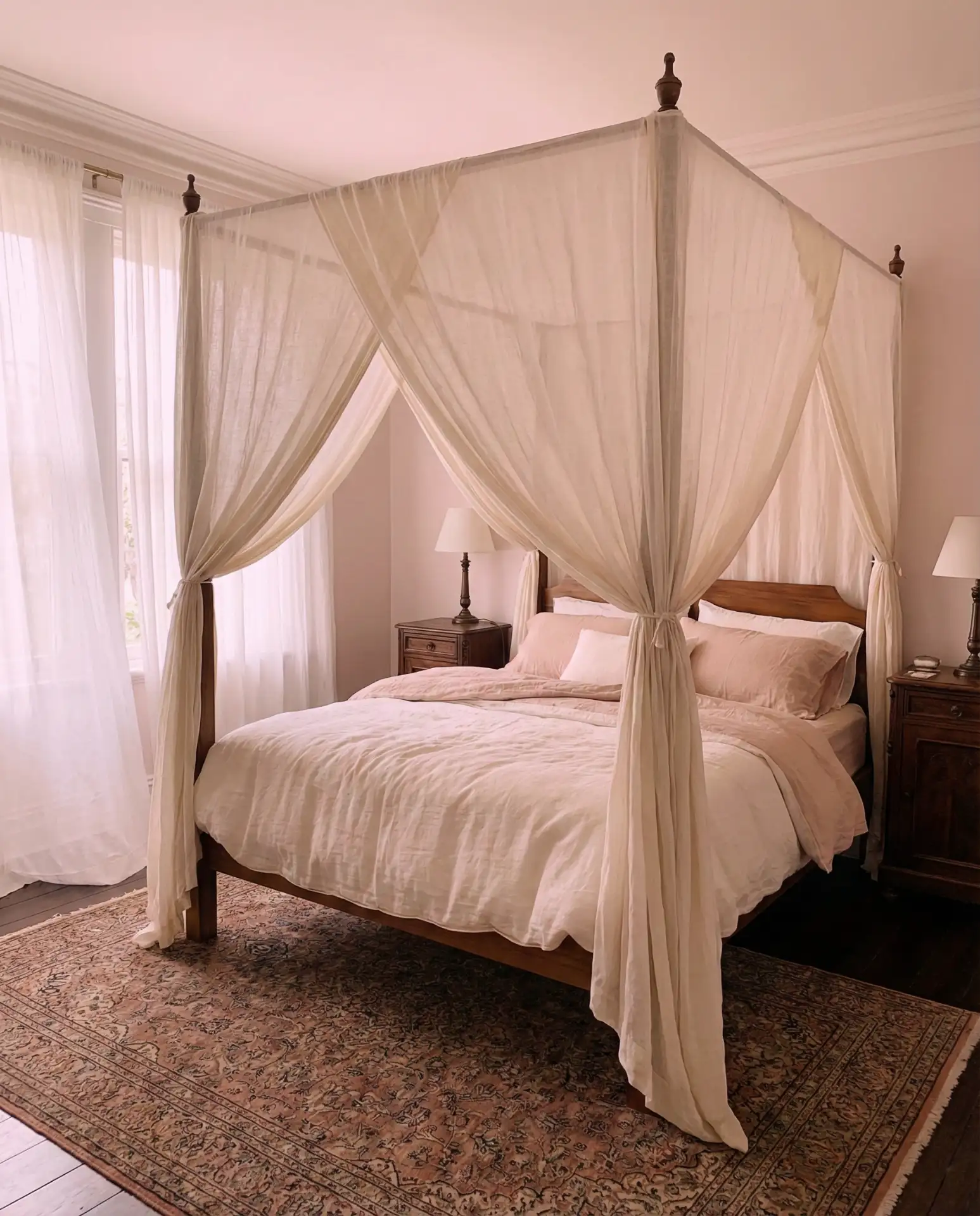 Romantic Canopy Bed With Draped Fabrics 2