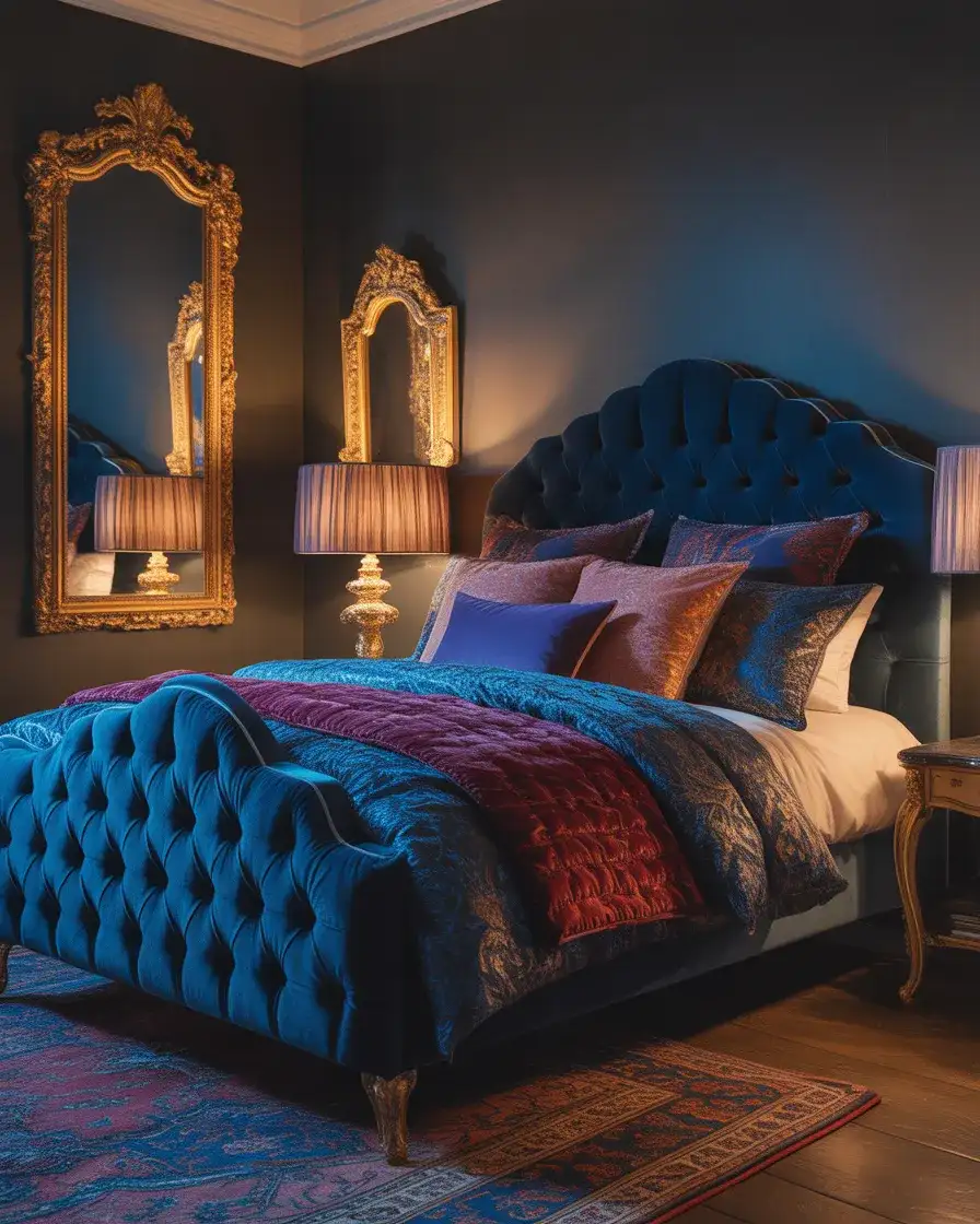 Royal Blue Velvet Maximalist Bedroom 1