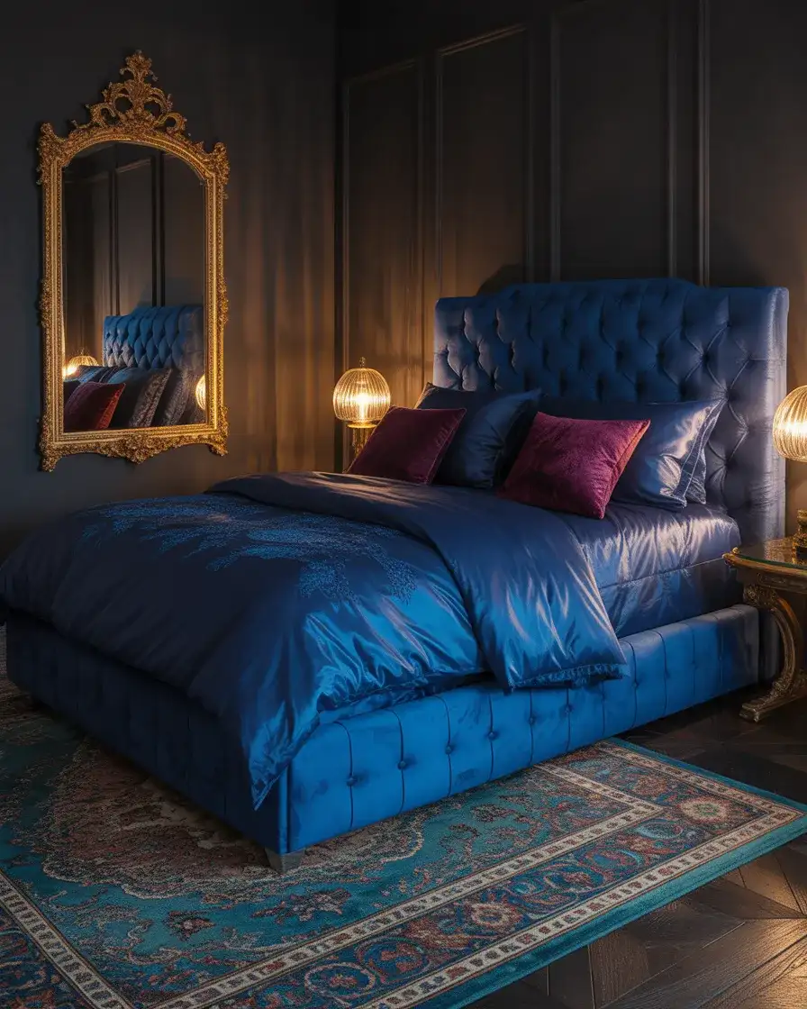 Royal Blue Velvet Maximalist Bedroom 2