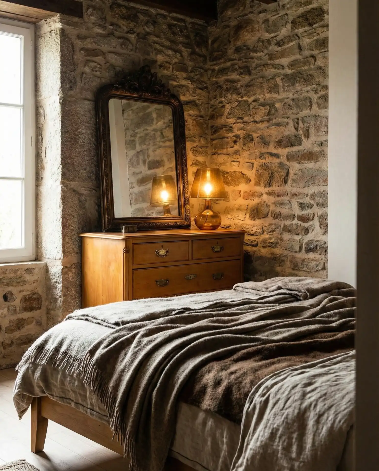 Rustic Vintage Bedroom With Exposed Stone or Brick 2