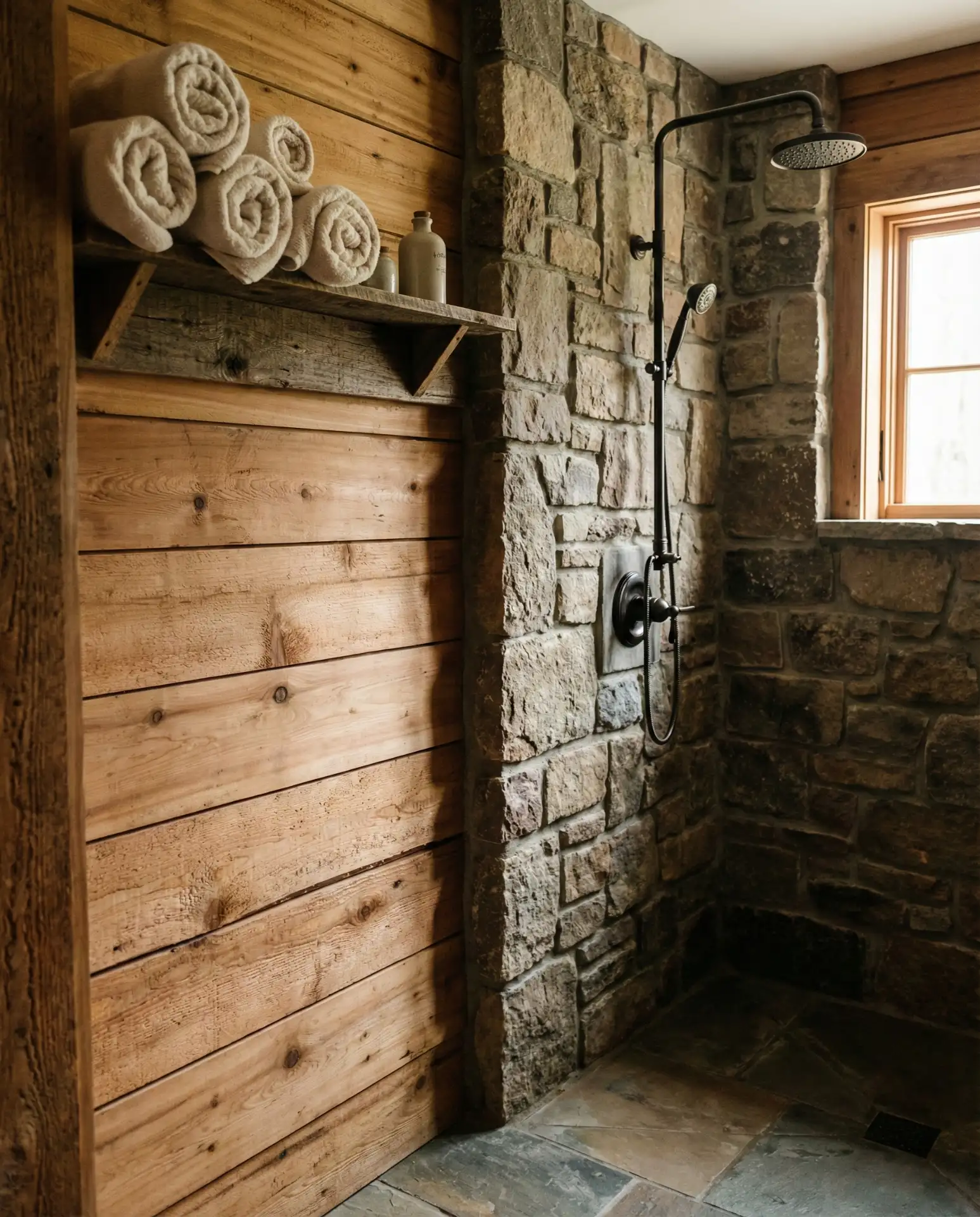 Rustic Wood-Accent Walk-In Shower 2