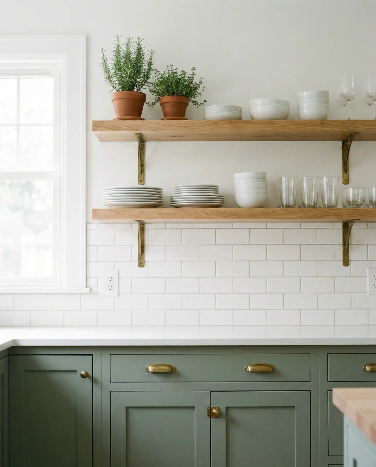 Sage Green Cupboards with Open Storage Solutions 2