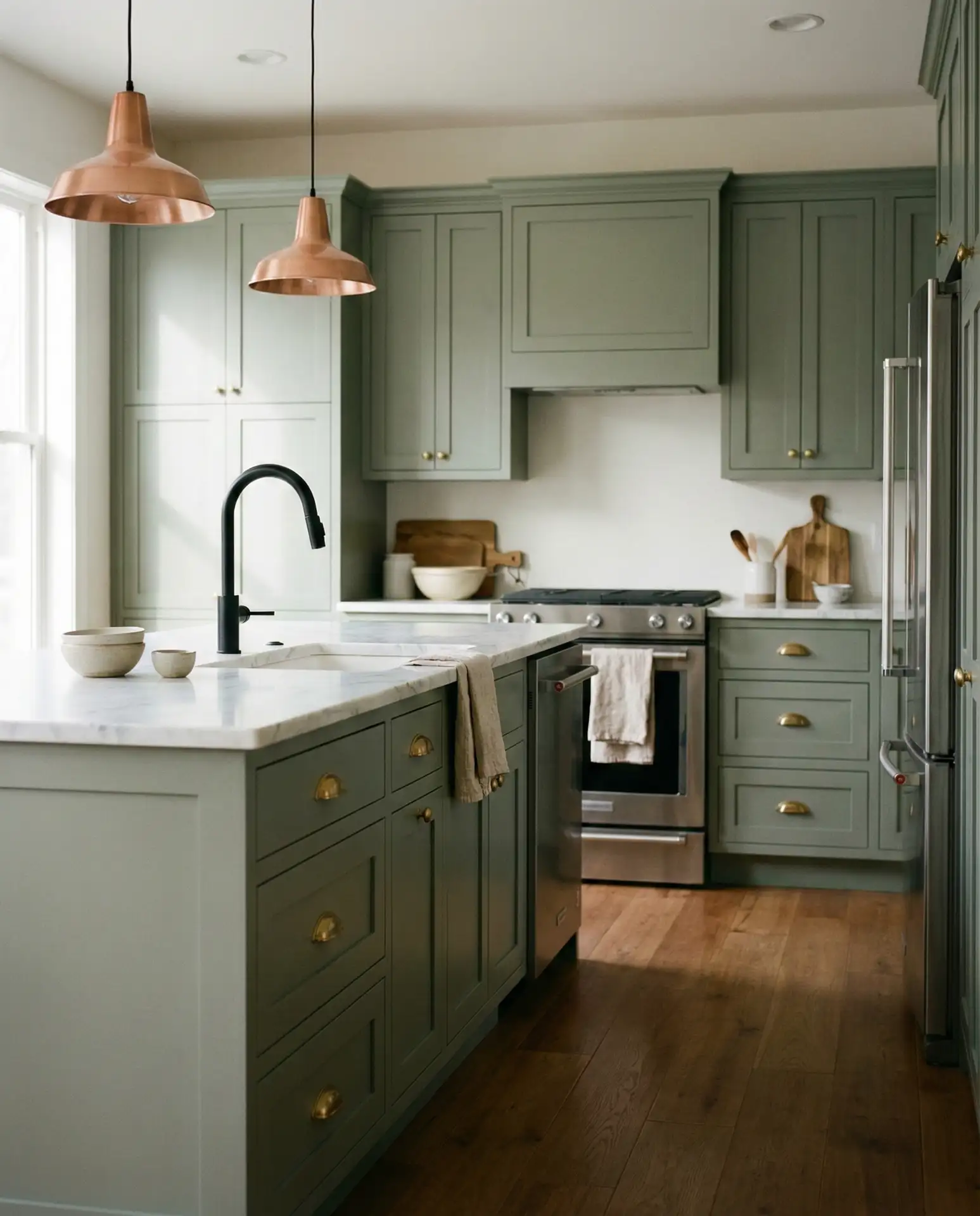 Sage Green Kitchen Designs with Mixed Metals 1