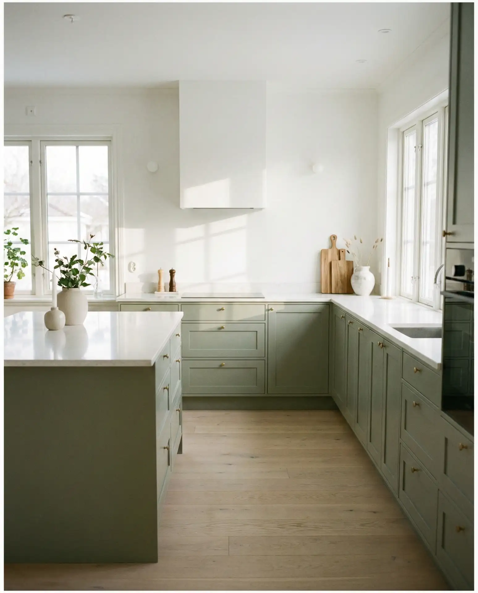 Sage Green Kitchen with Light Natural Flooring 2