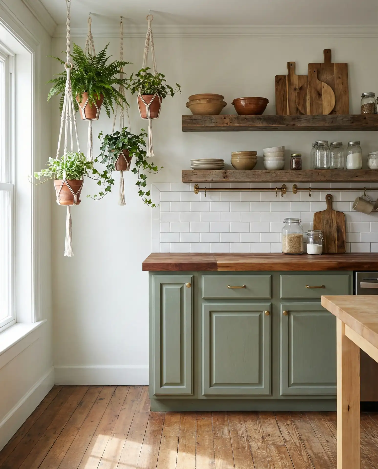 Sage Green Kitchen with Natural Wood Elements 2