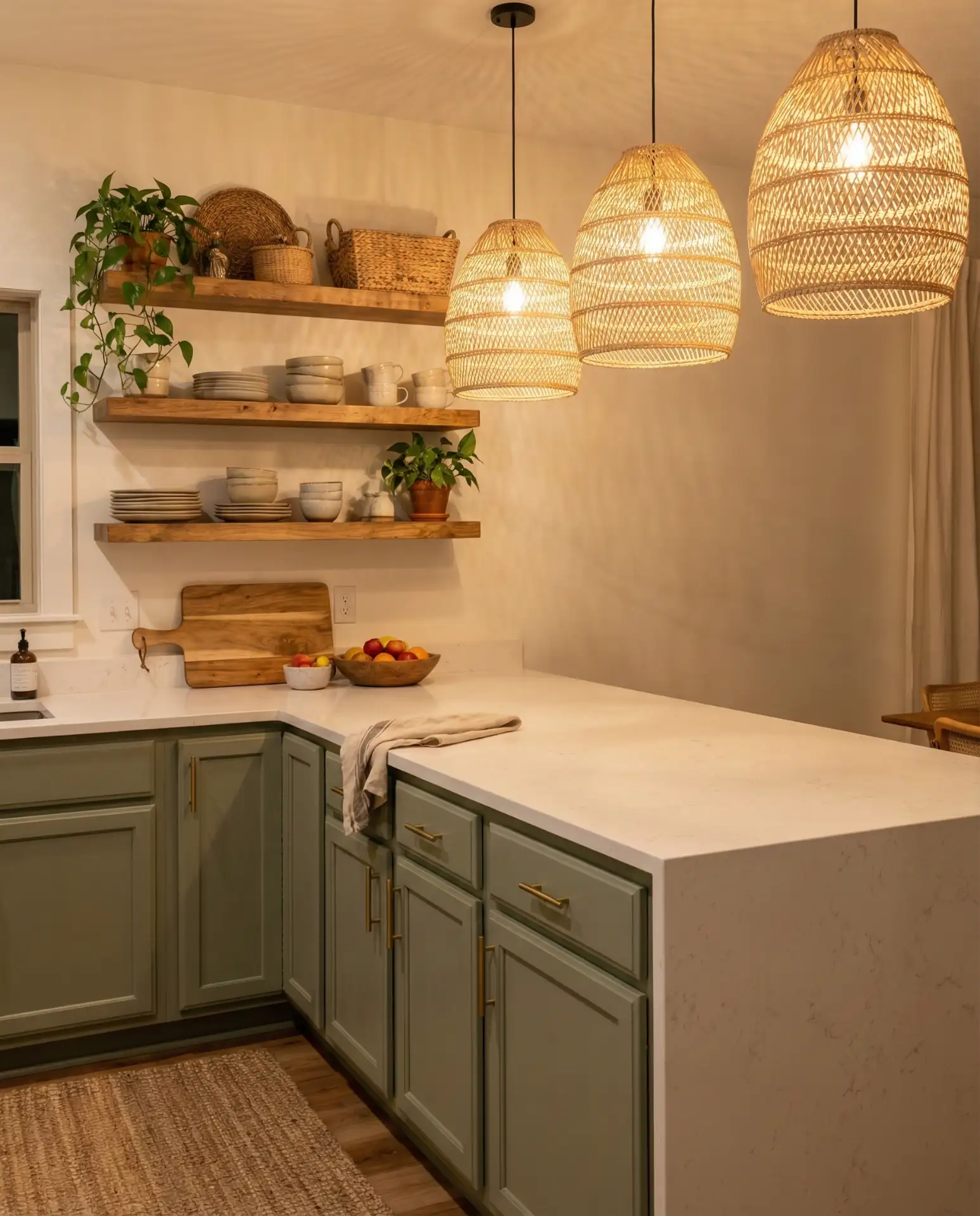 Sage Green Kitchen with Statement Lighting 1