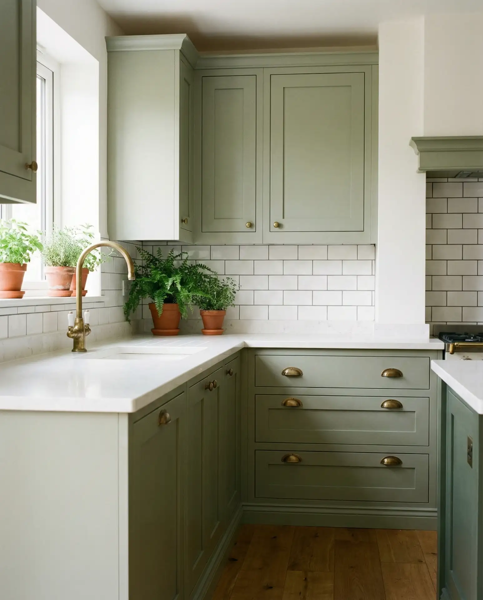 Sage Green Kitchen with Statement Lighting 2