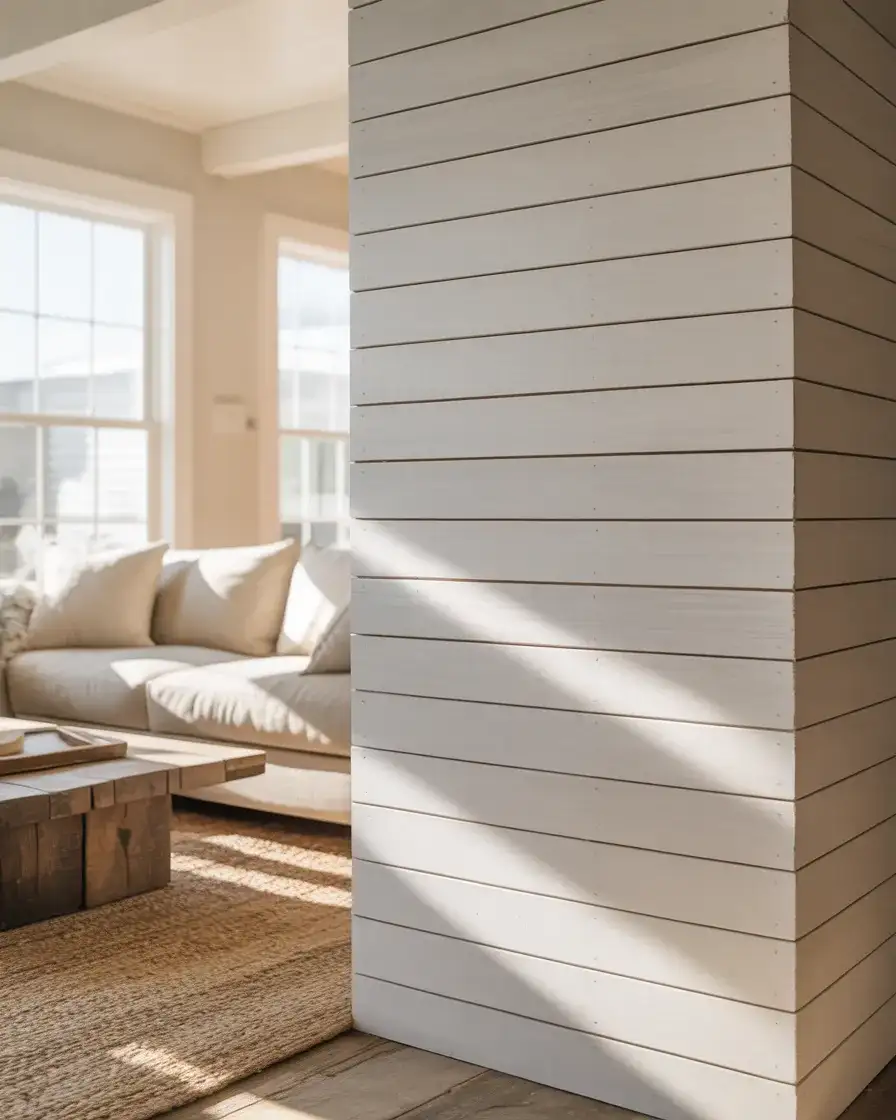 Shiplap Accent Wall Painted White 1
