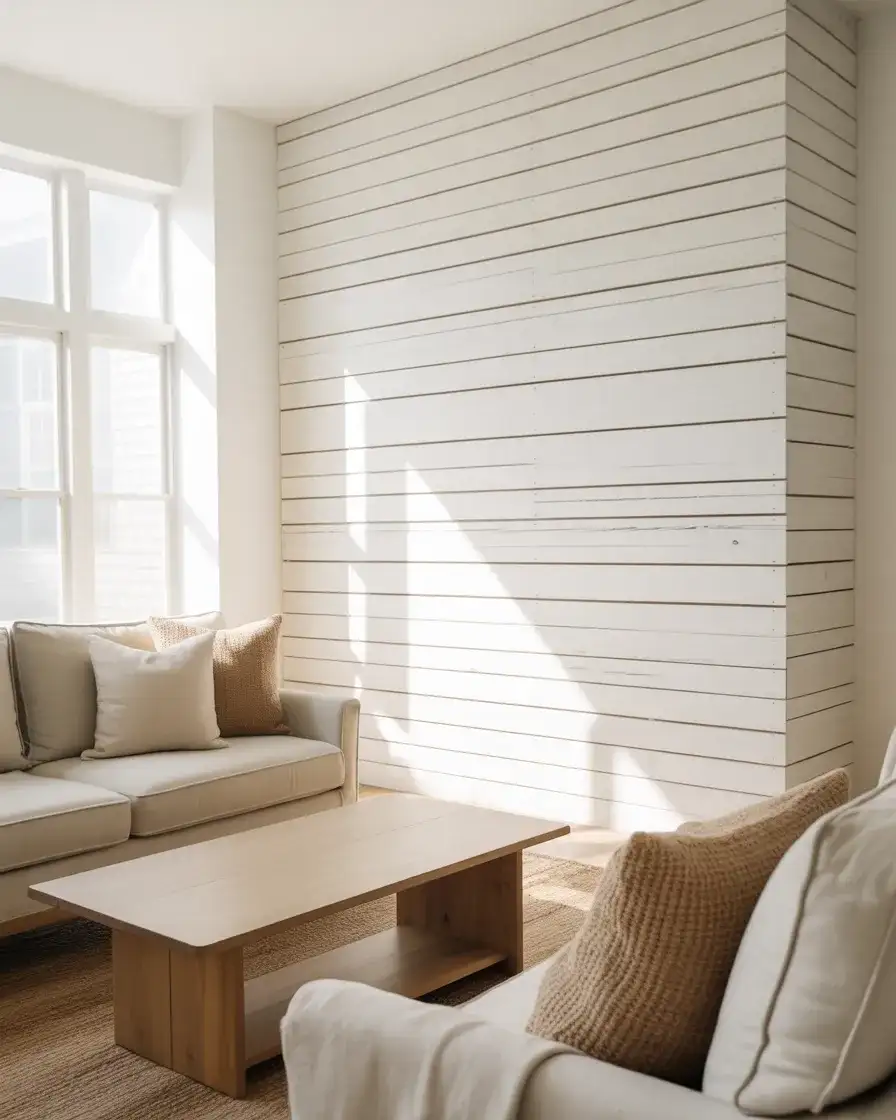 Shiplap Accent Wall Painted White 2
