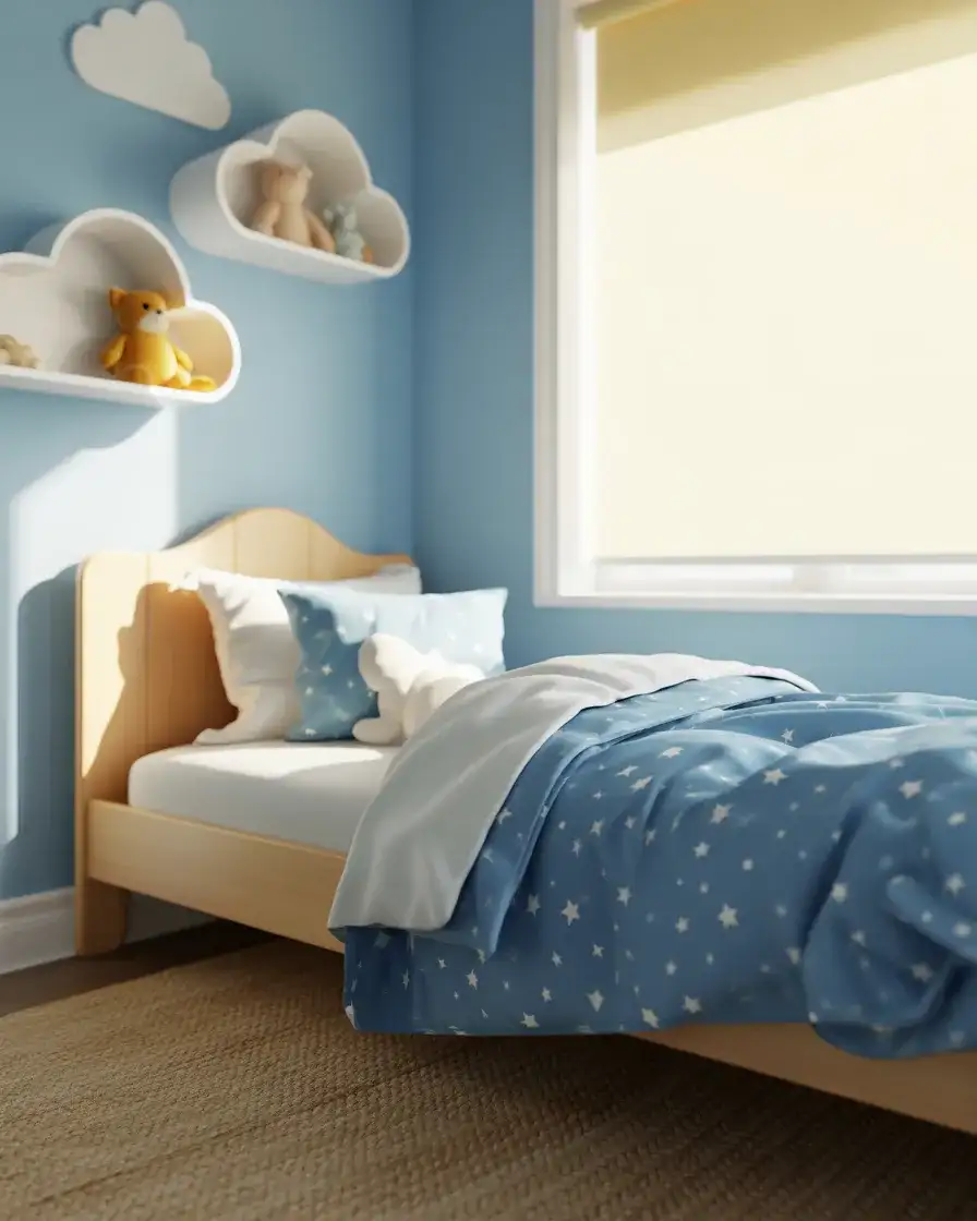 Sky Blue Kids' Bedroom with Cloud Accents 1