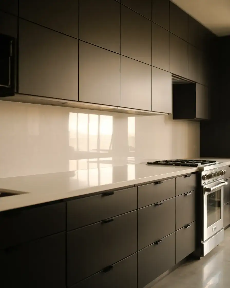 Sleek Black Cabinets with White Countertops 2