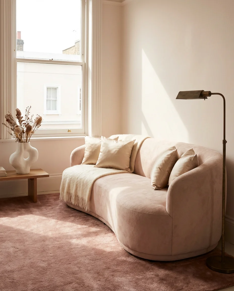 Soft Feminine Living Room in Blush and Cream 1