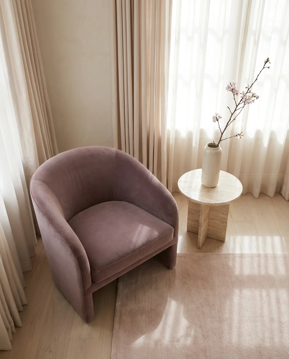 Soft Feminine Living Room in Blush and Cream 2