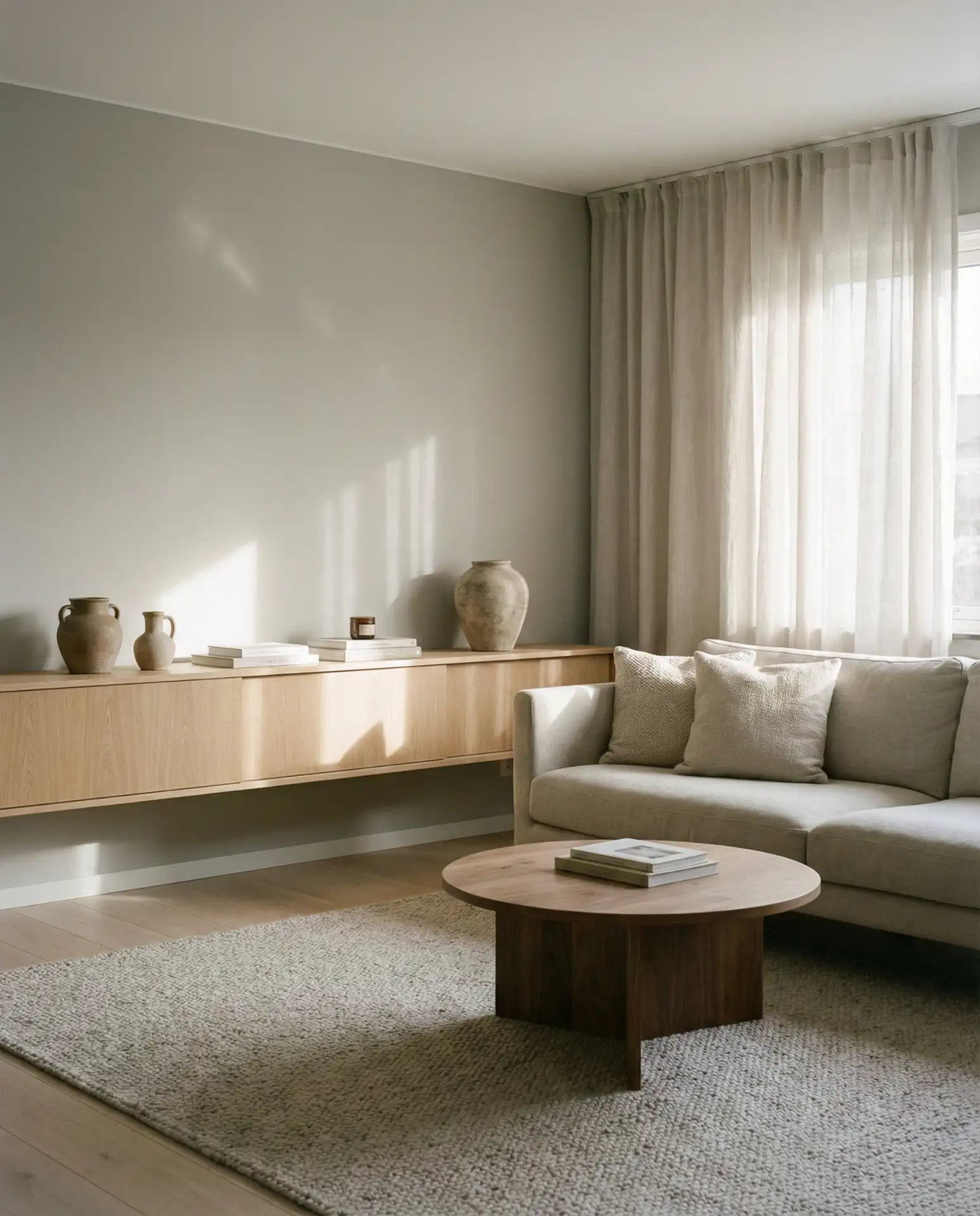 Soft Grey with Natural Wood Accents 1