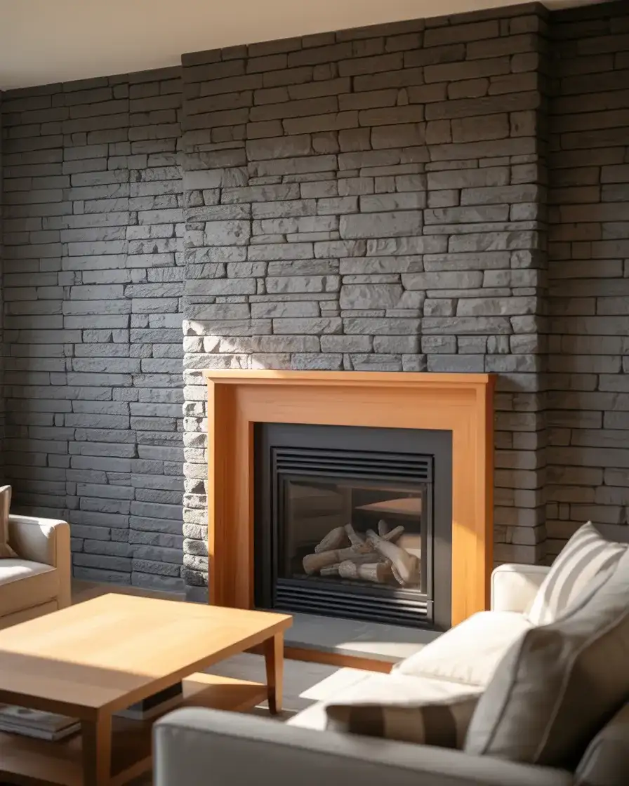 Stacked Stone Fireplace Feature Wall 2
