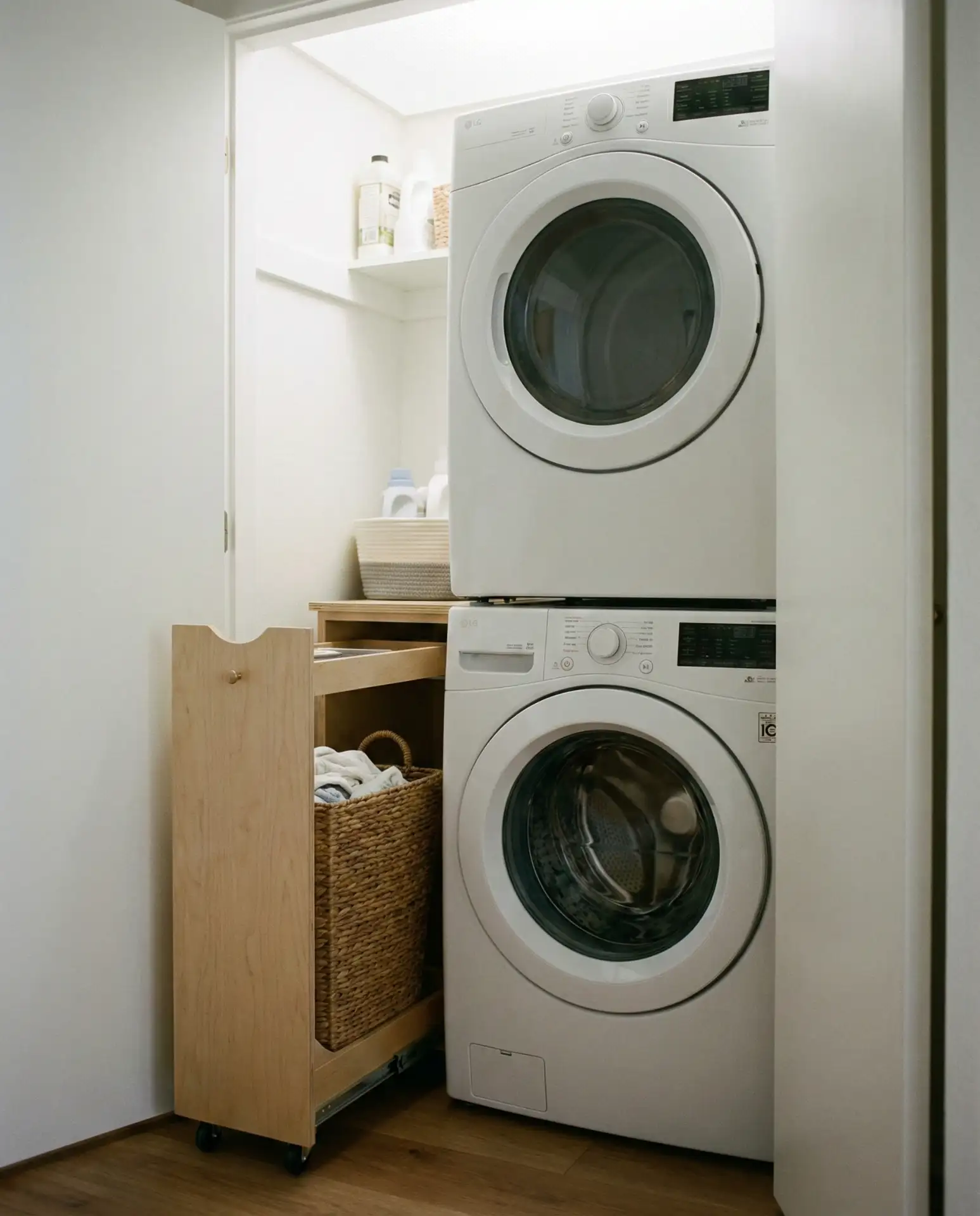 Stacked Washer Dryer with Pull-Out Hamper 1