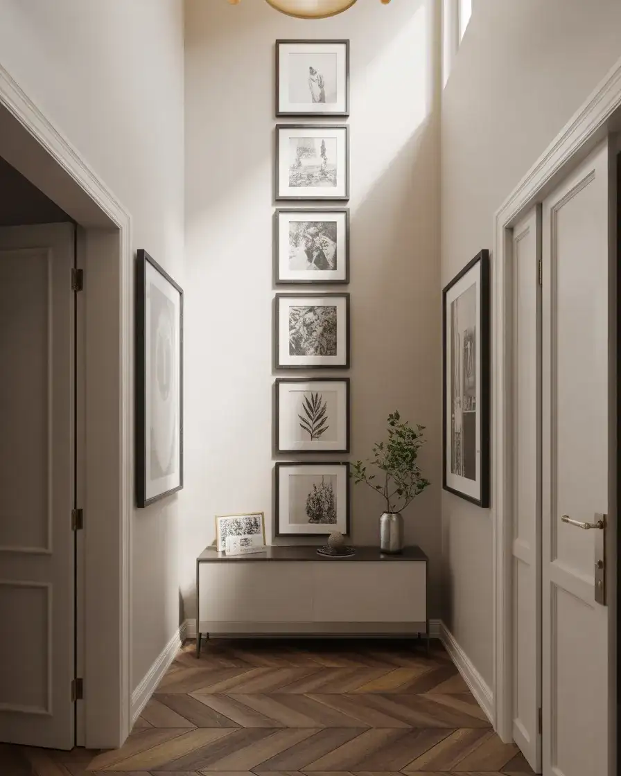 Tall Ceiling Entryway with Vertical Gallery Wall 1