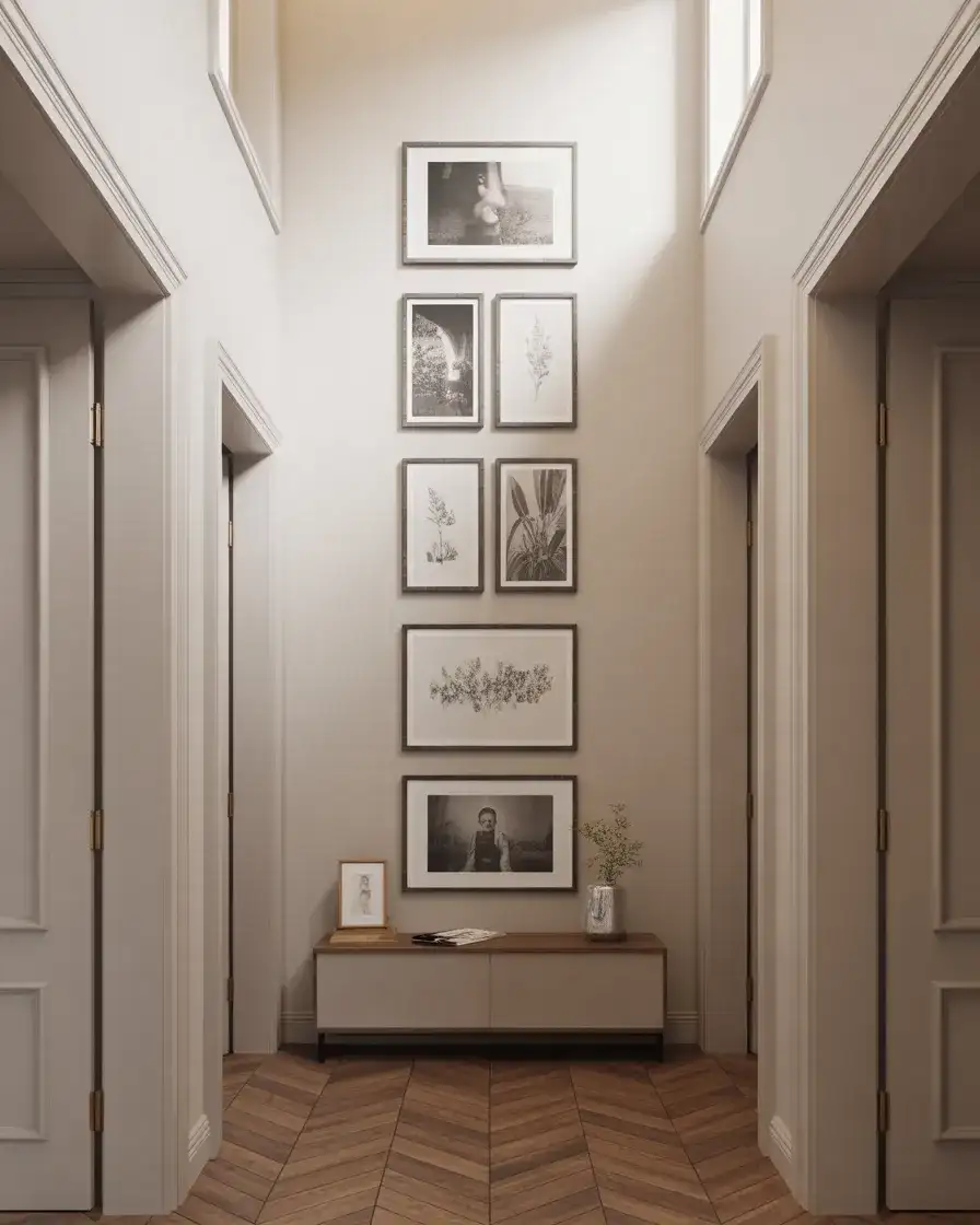 Tall Ceiling Entryway with Vertical Gallery Wall 2