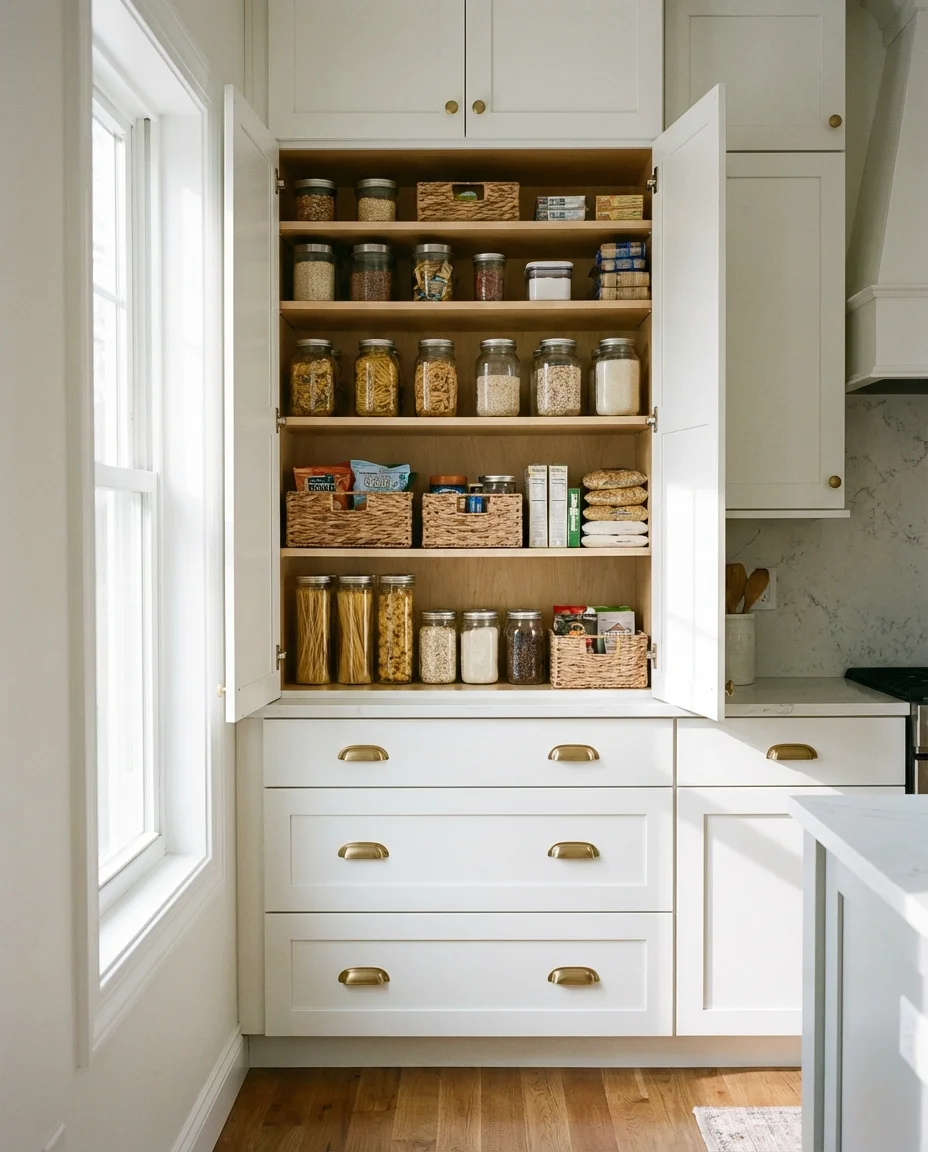 Tall Kitchen Pantry Cabinet With Drawer Bank 1