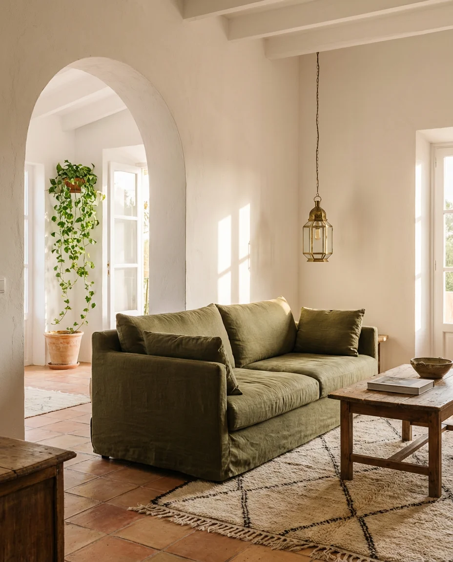 Terracotta and Green Mediterranean Living Room 1