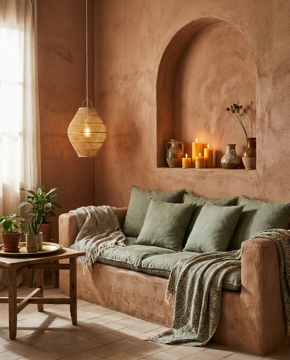 Terracotta and Green Mediterranean Living Room 2