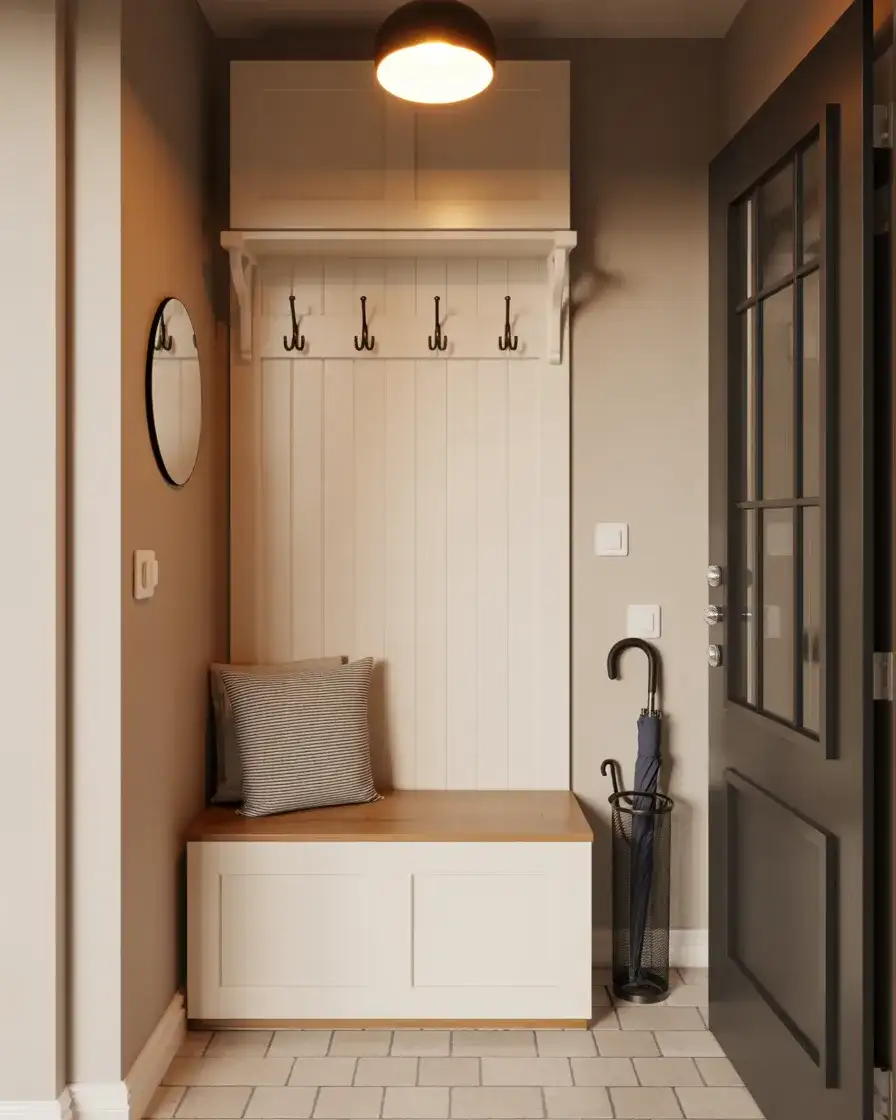 Tiny Apartment Entryway with Multifunctional Bench 1