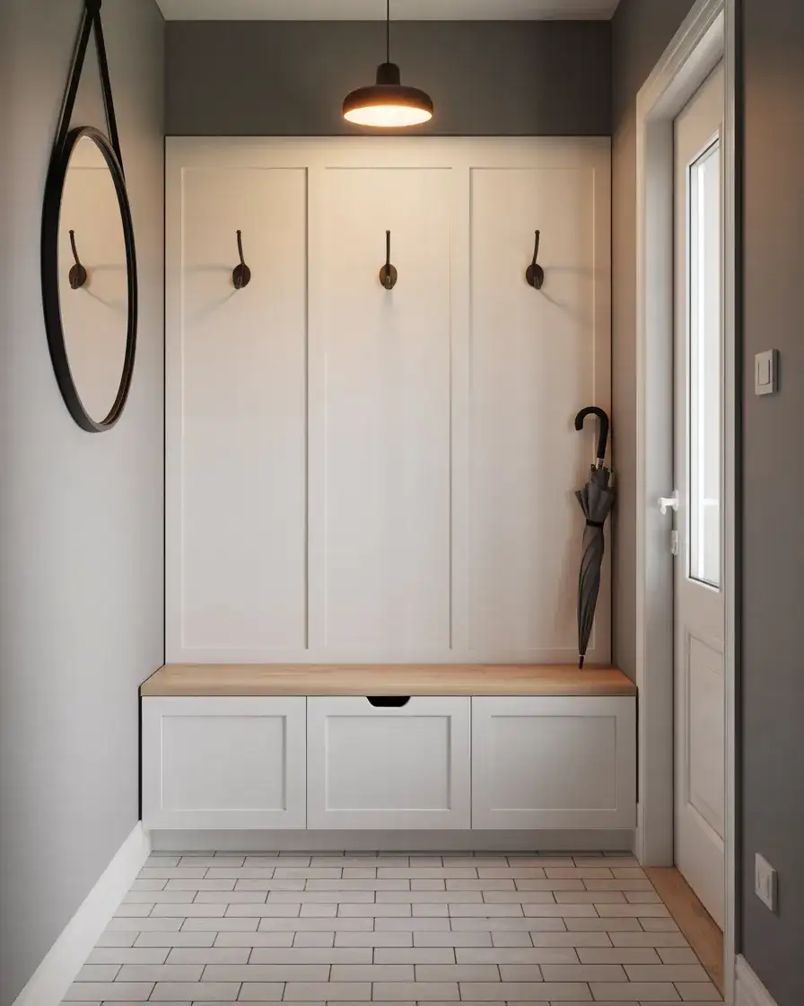 Tiny Apartment Entryway with Multifunctional Bench 2