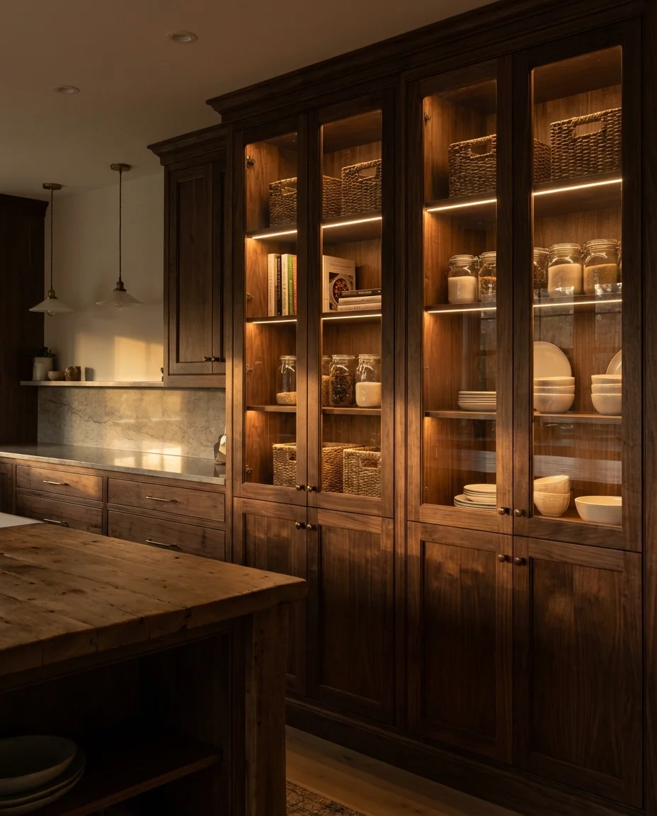 Walnut Cabinets with Integrated Lighting for Drama 2