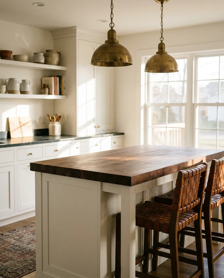 White Kitchen Island with Wood Countertop 1