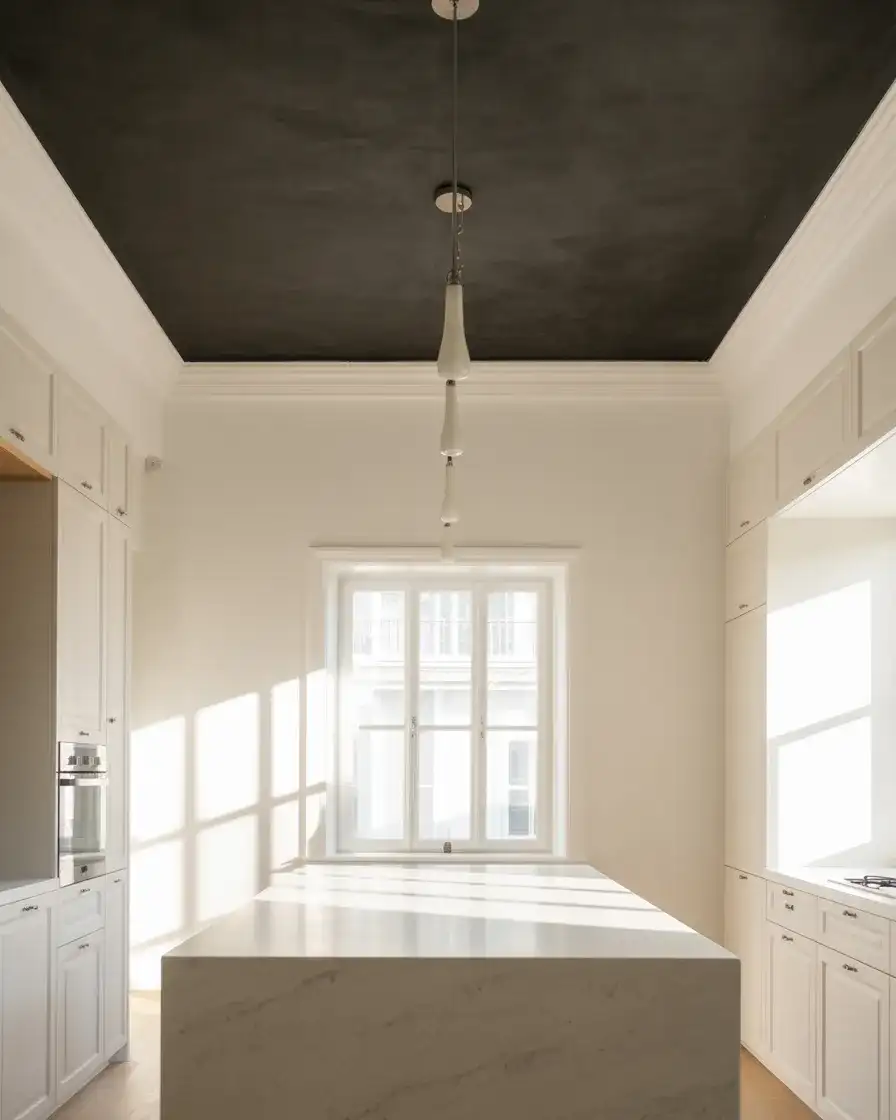 White Kitchen with Black Ceiling 2