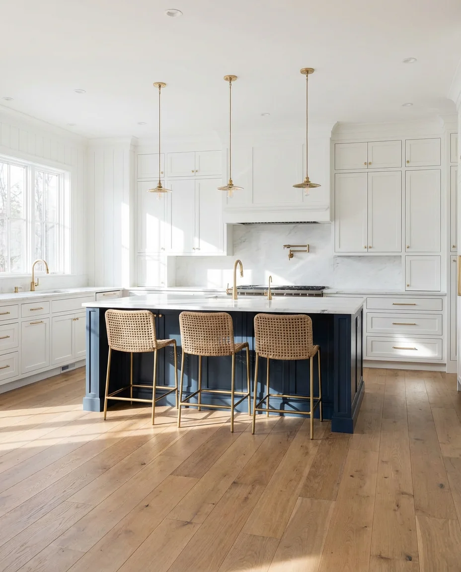 White Kitchen with Navy Island 2