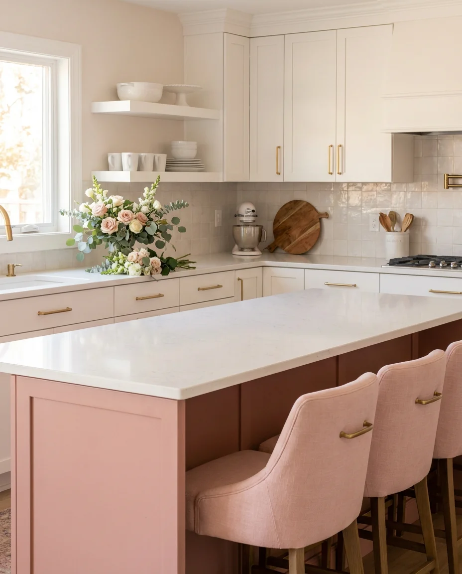 White Kitchen with Pink Accents 1