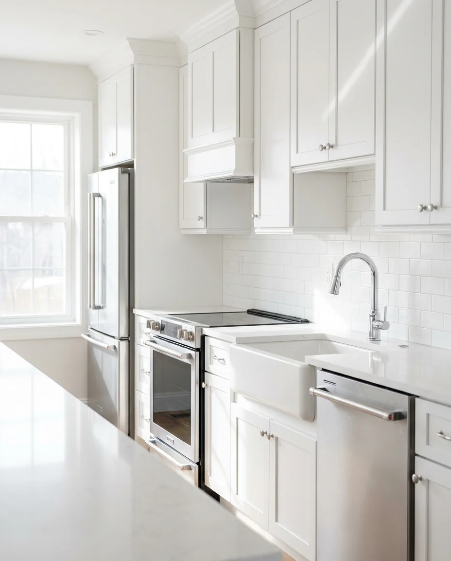 White Kitchen with Stainless Appliances 1