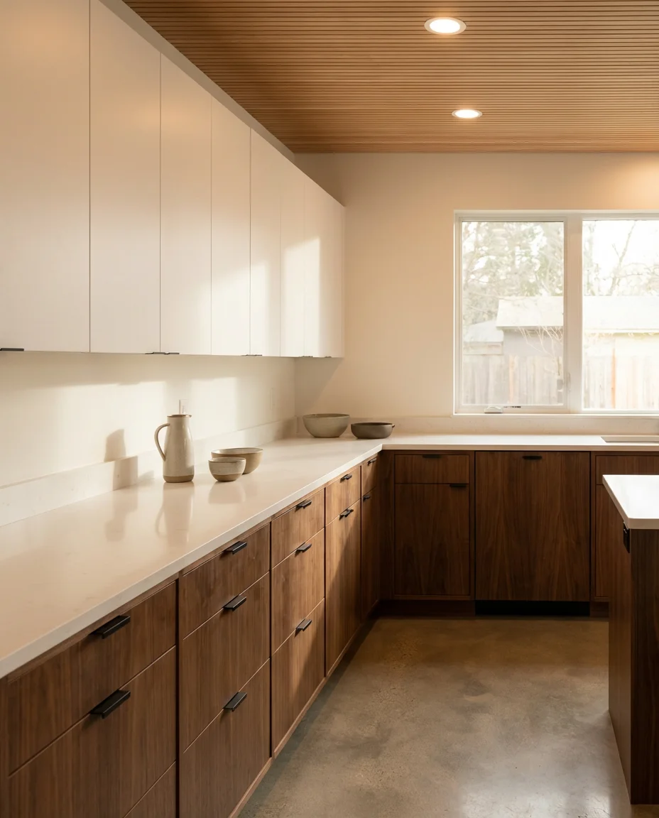 White Kitchen with Walnut Cabinets Lower Half 2