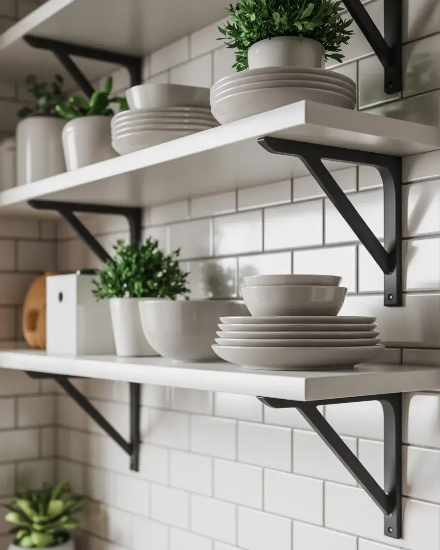White Open Shelving with Black Brackets 2
