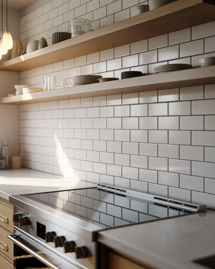 White Subway Tile Backsplash with Black Grout 1