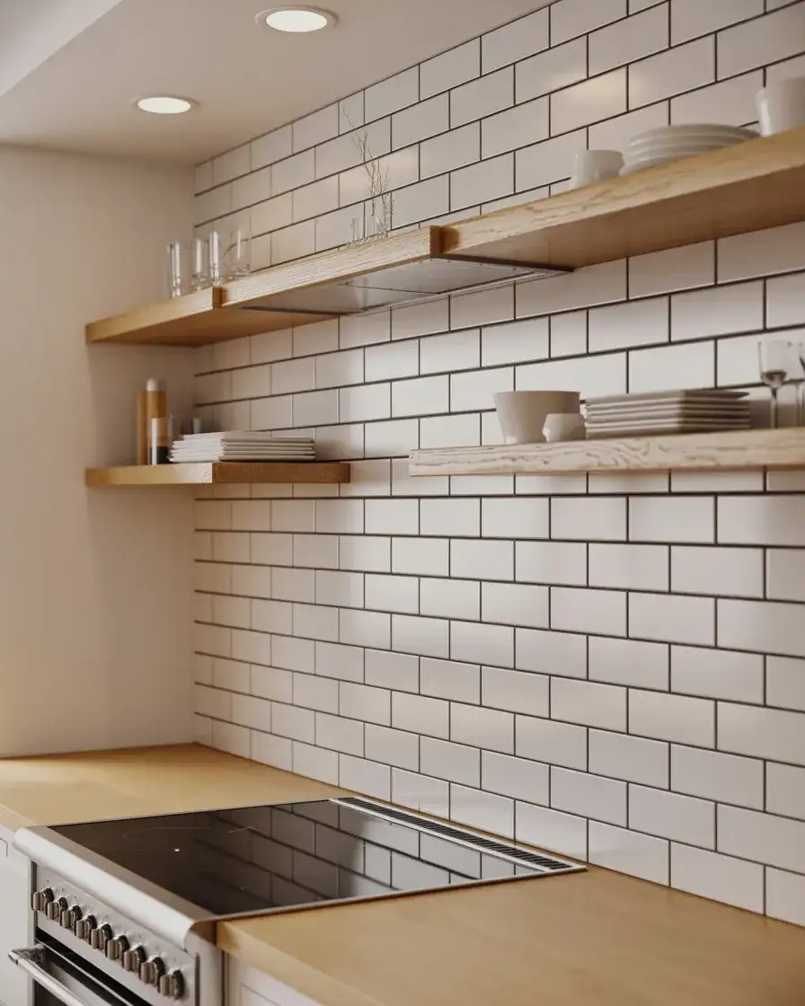 White Subway Tile Backsplash with Black Grout 2