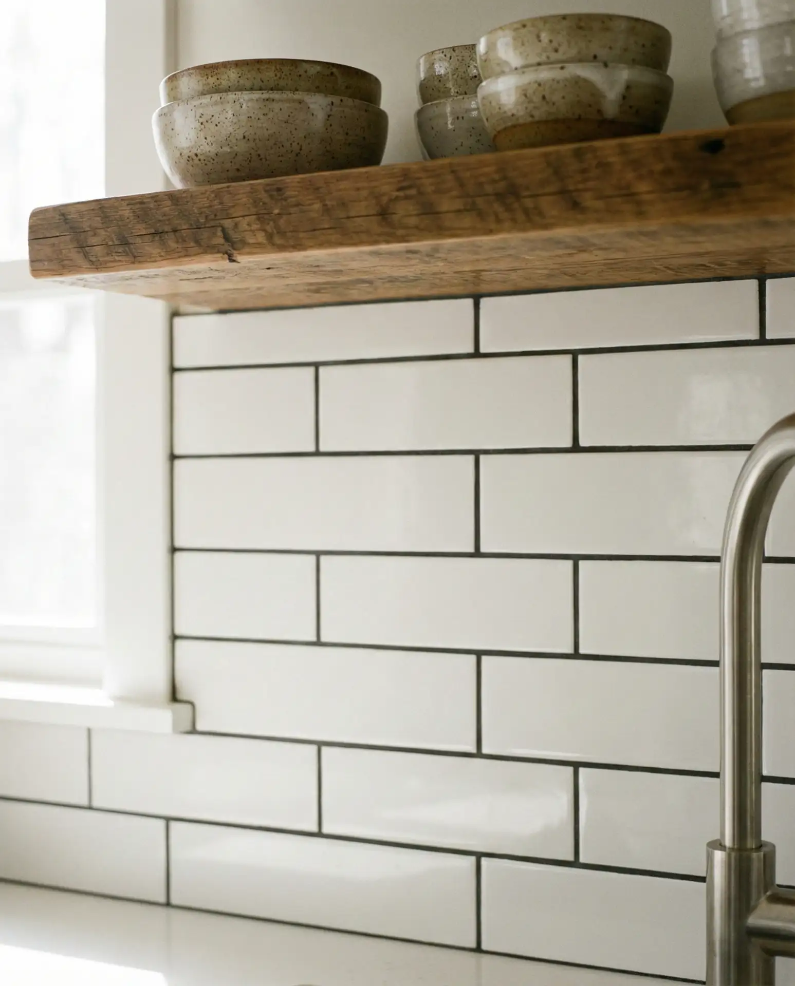 White Subway Tile Backsplash with Dark Grout 1